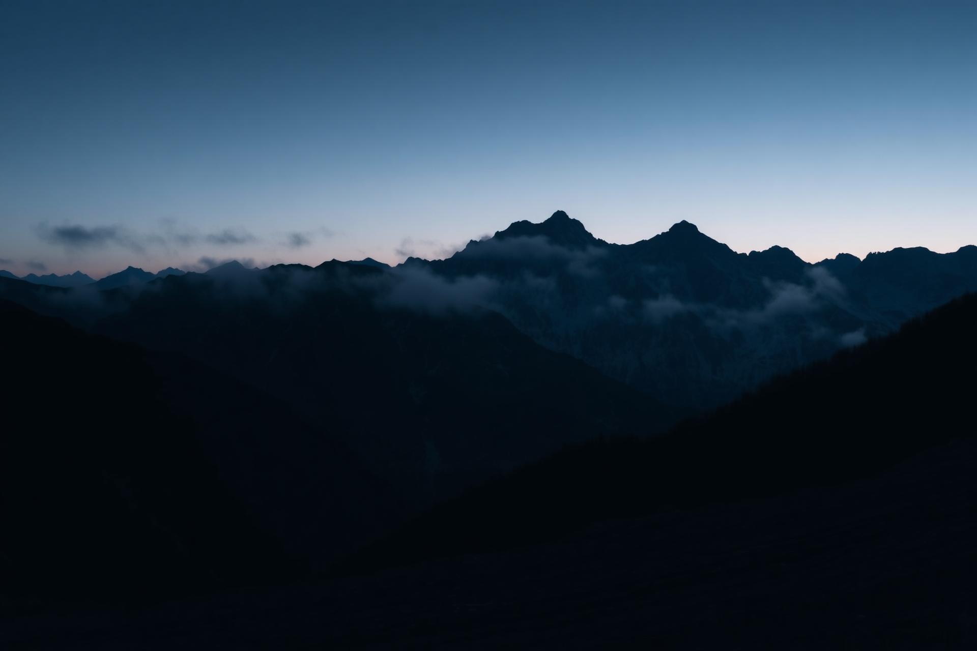 Alpine peaks at dusk
